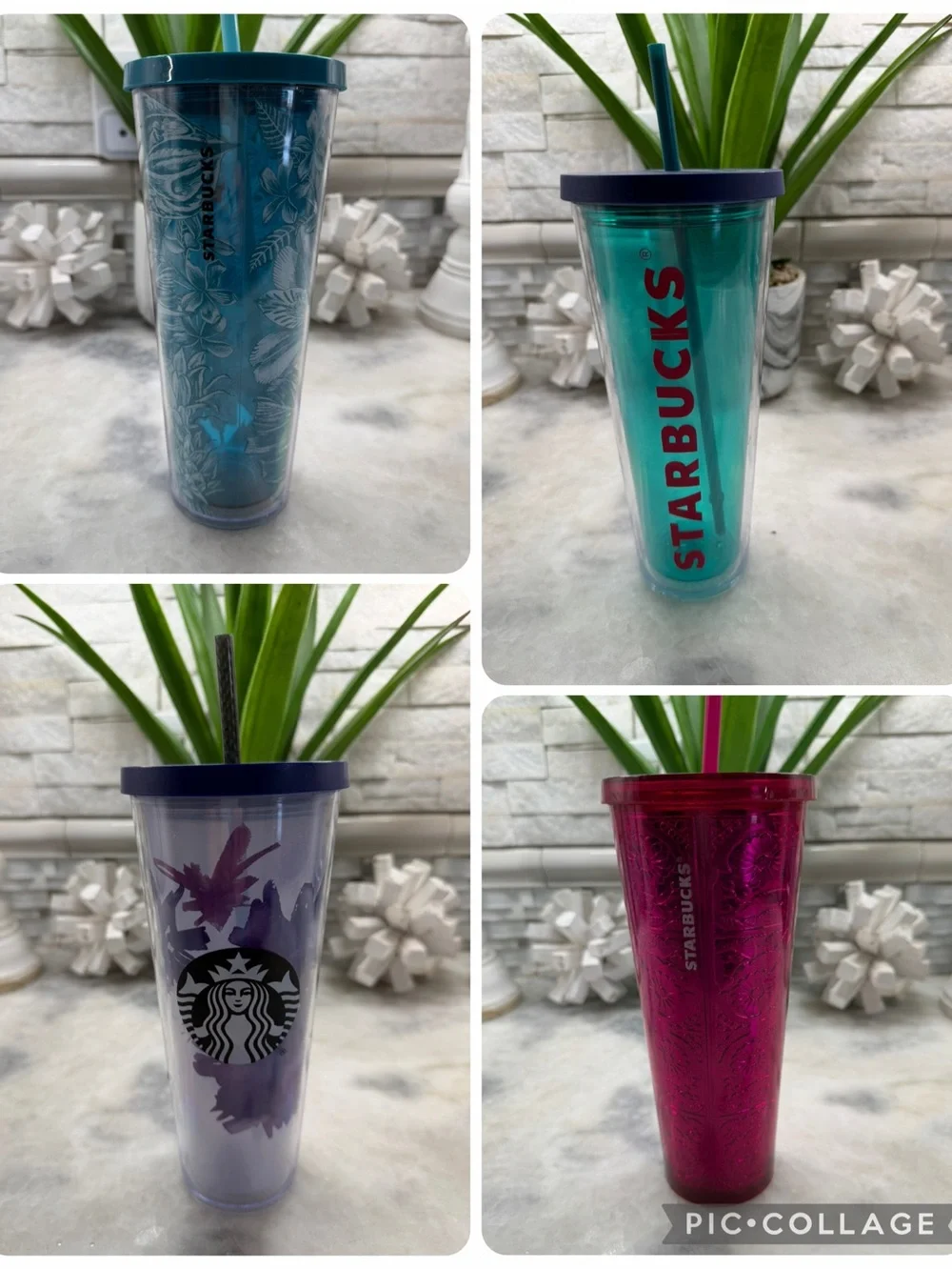 Starbucks Tumblers in Teal, Purple, hot Pink, Aqua blue - Set of 4